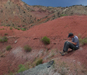 Scientist Randall Irmis taking notes at research site